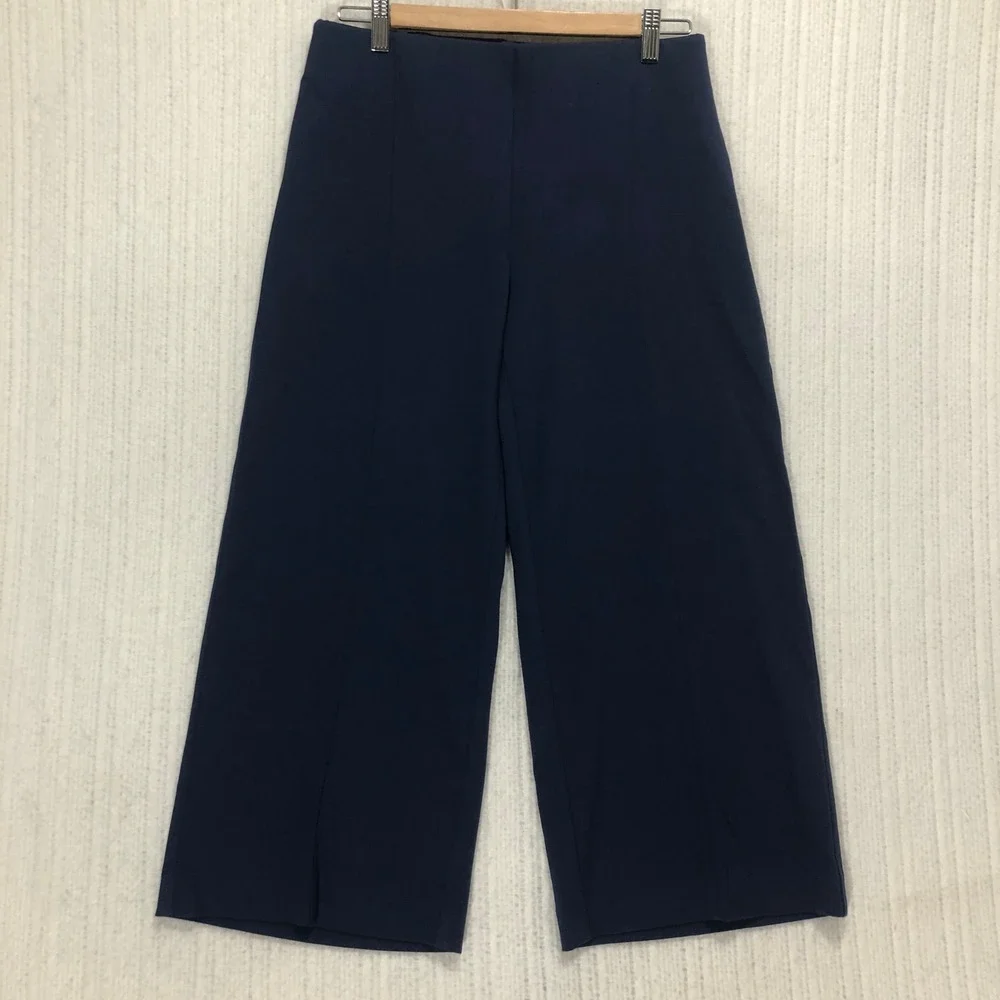 Chicos Fabulously Slimming Crop Pants Navy Blue Wide‎ Leg Pull On Size 0 Small